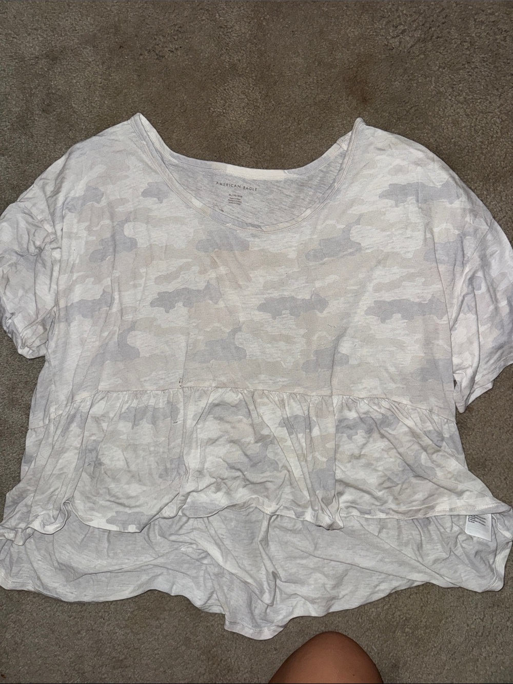 American Eagle Outfitters Light Gray Camo Peplum Crop Top
